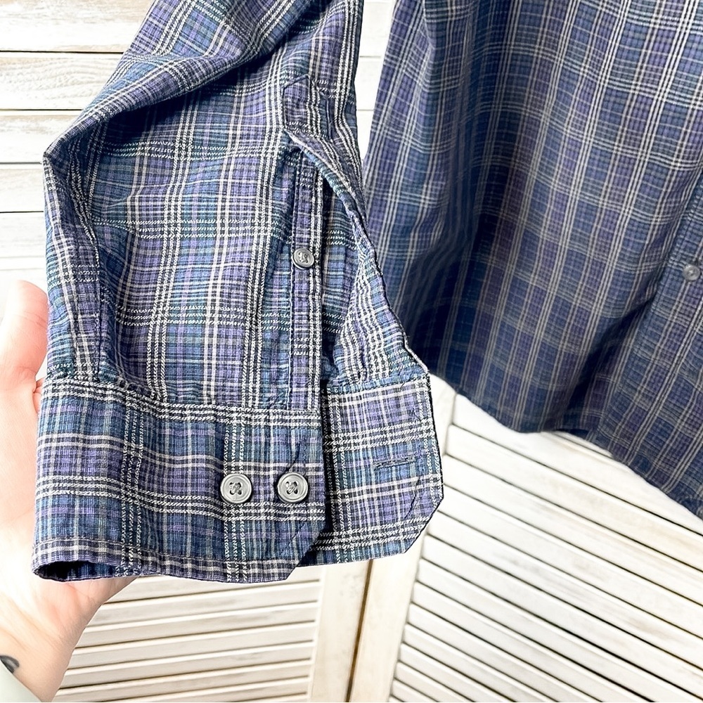 APT. 9 | Men’s 100% Cotton Blue Plaid Button Down Long Sleeve Shirt - Picture 4 of 7